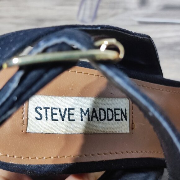 Steve Madden Kali Chunky Heels women's size 8.5 black flocked fabric - Picture 7 of 11